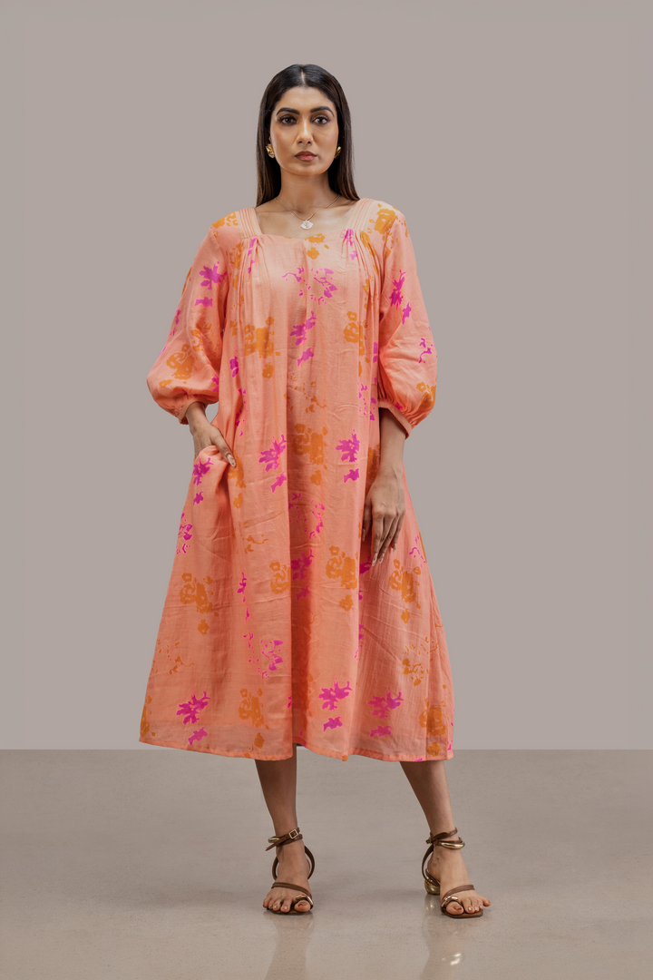 Relaxed Fit Block Printed Silk Cotton Dress