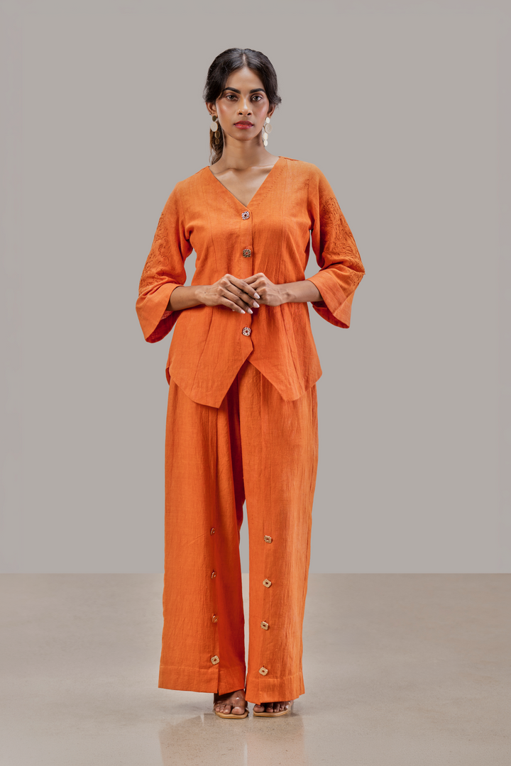 Handloom Kala Cotton Wide Sleeve Top and Paneled Wide Leg Pant