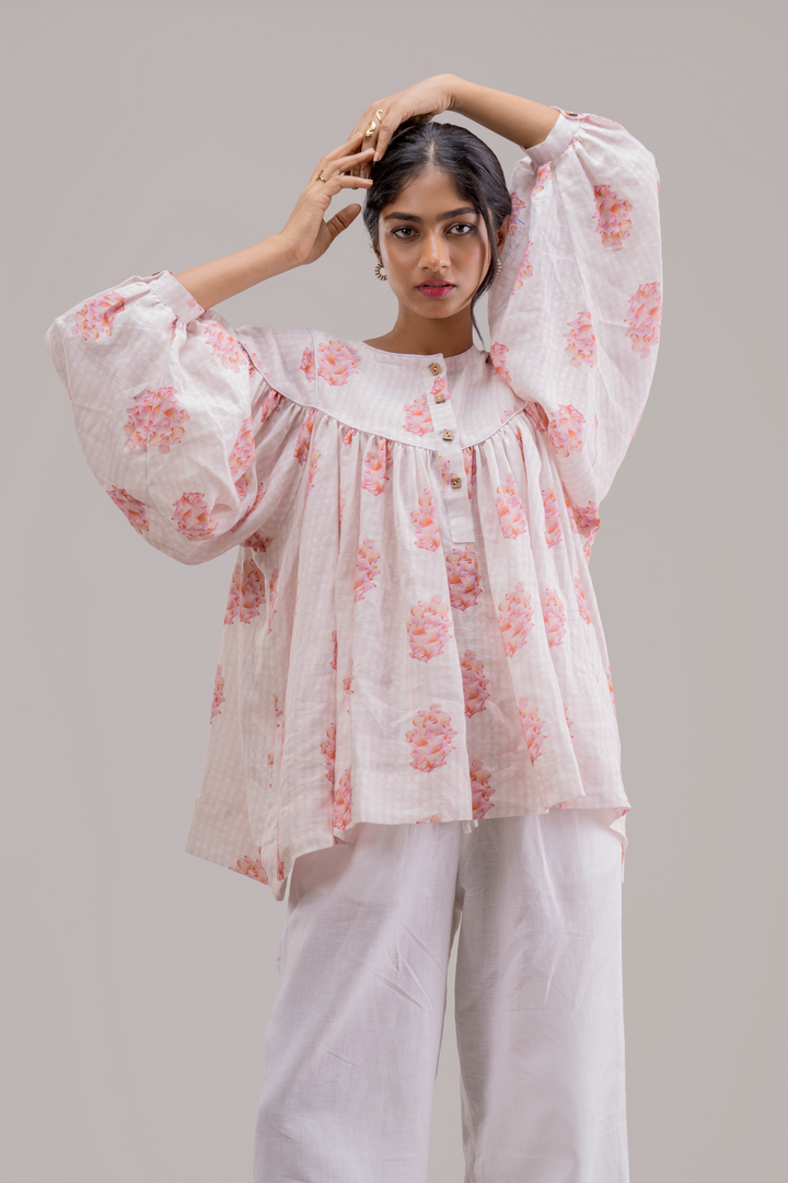 Relaxed Fit Pure Hemp Printed Top