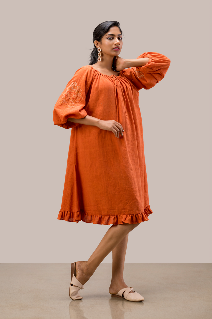 Handloom Kala Cotton String Dress with Hand Embroidery