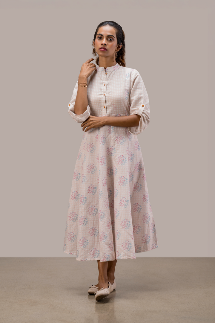 Digital Printed Cotton Hemp Dress with Yoke