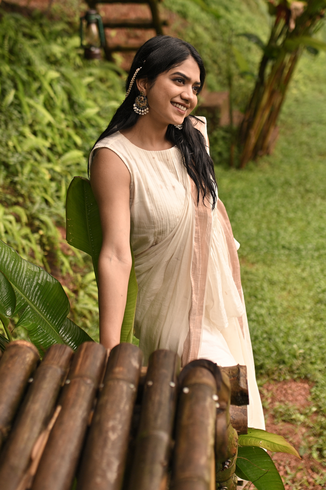 Jamdani Cotton Saree with Copper and Zari Border