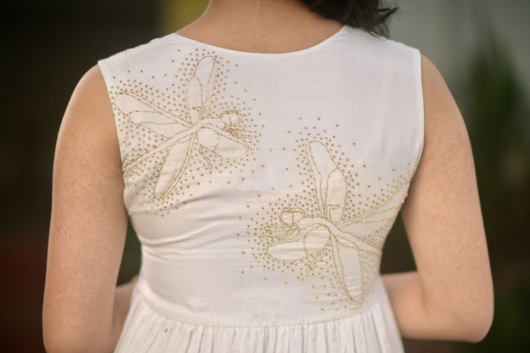 Bemberg Cupro Silk Dress with Golden dragon fly
