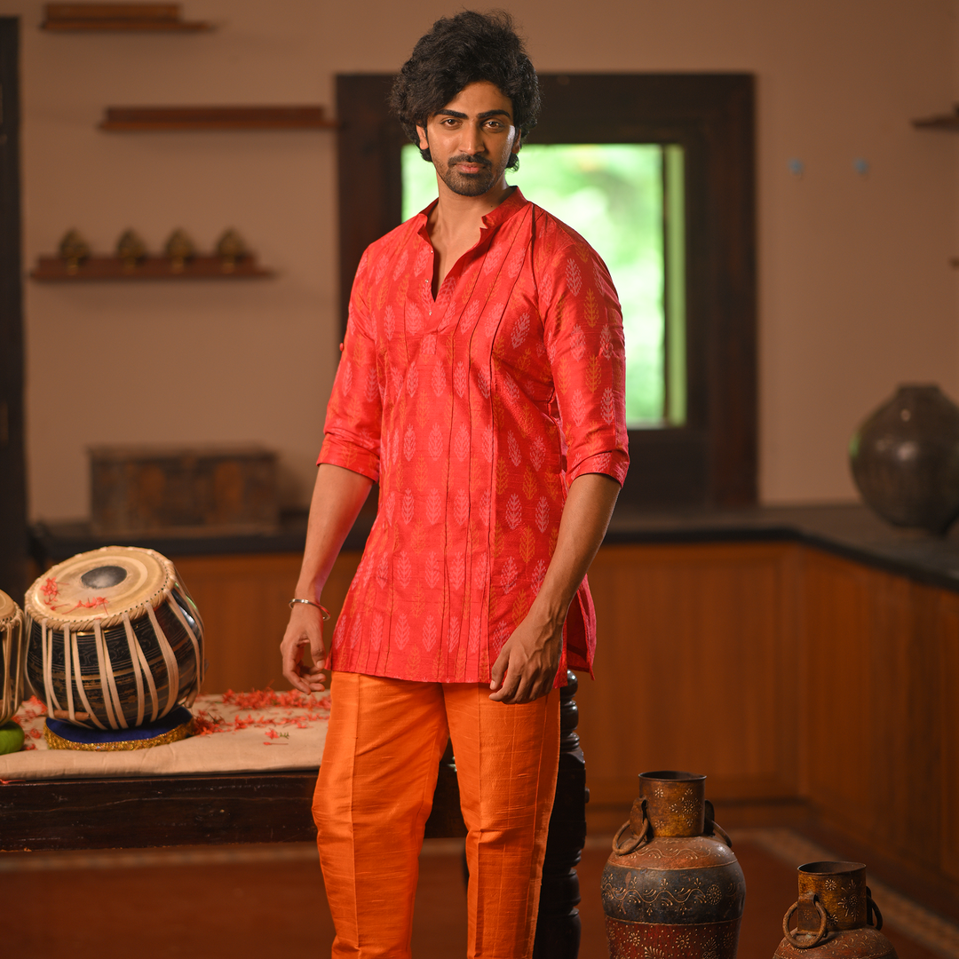 Red Handwoven Kurta