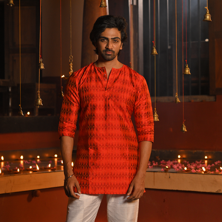 Orange Handwoven Kurta