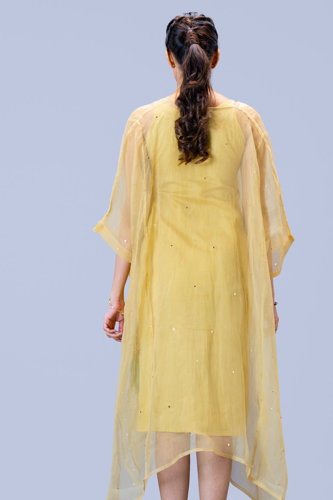 Beige Krishna Kireedam Hand Painted Silk Organza Kaftan Dress