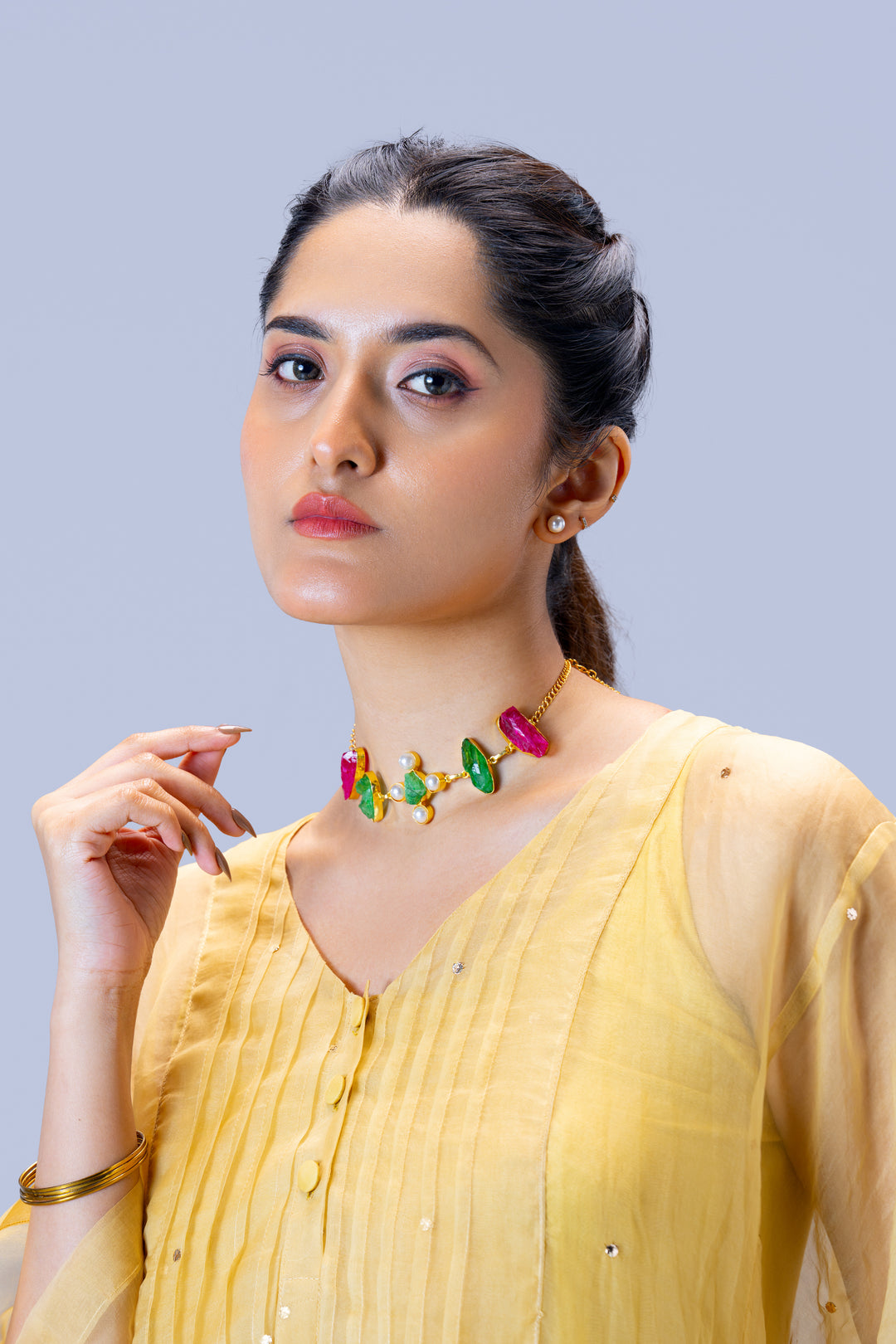 Beige Krishna Kireedam Hand Painted Silk Organza Kaftan Dress