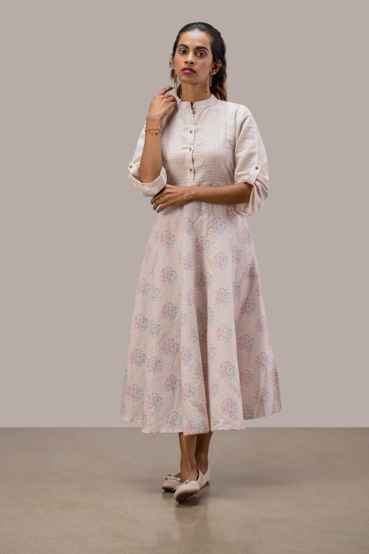 Digital Printed Cotton Hemp Dress with Yoke