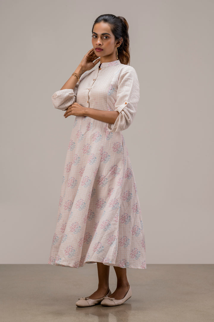 Digital Printed Cotton Hemp Dress with Yoke
