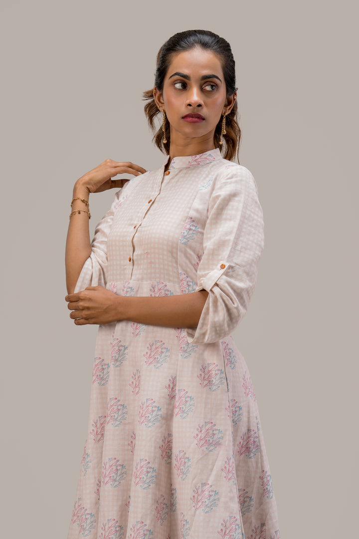Digital Printed Cotton Hemp Dress with Yoke