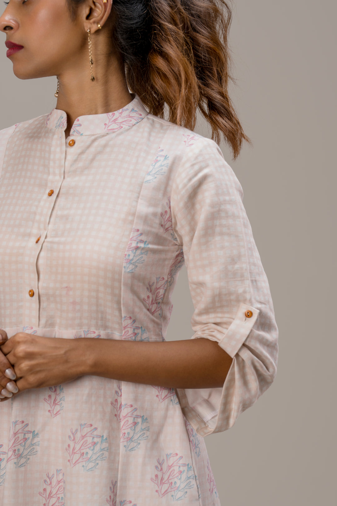Digital Printed Cotton Hemp Dress with Yoke
