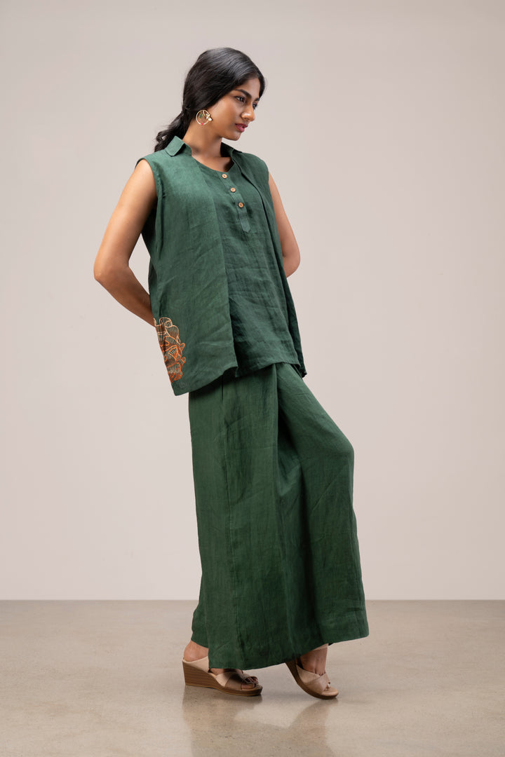 Handloom Linen Pleated Top and Pleated Pant Co-ord Set
