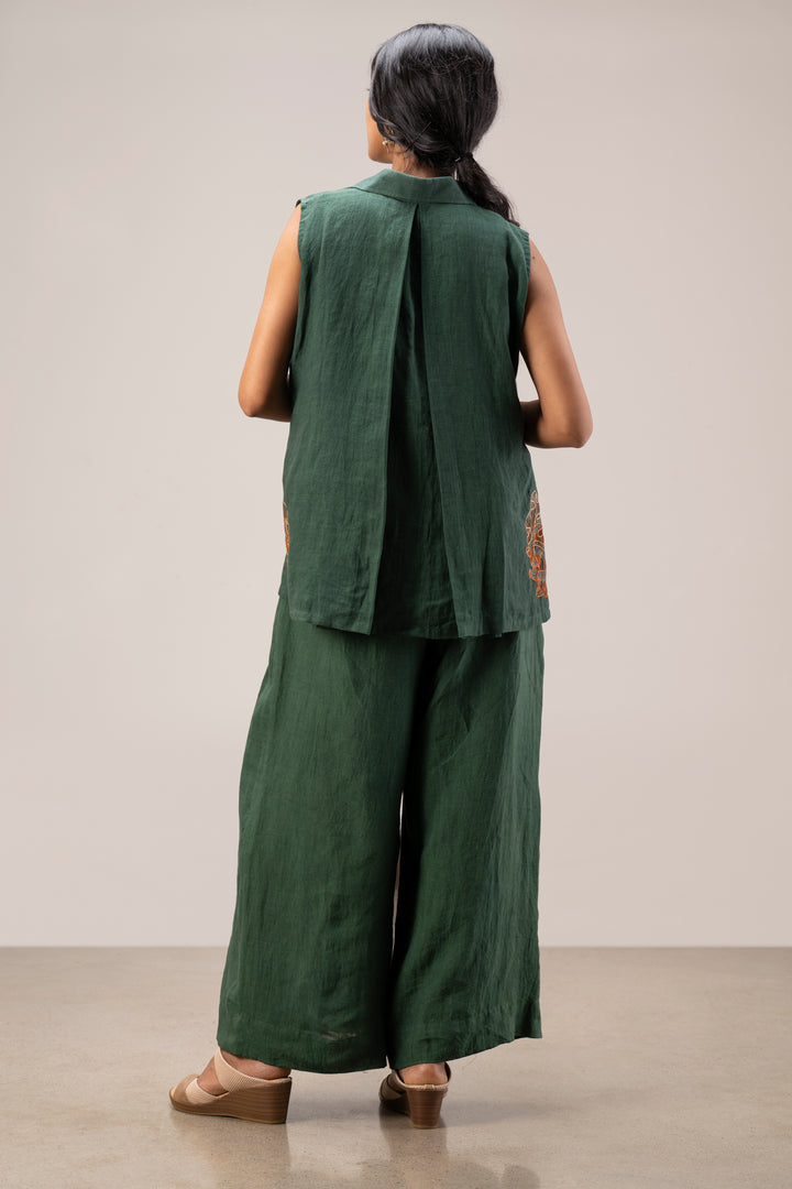 Handloom Linen Pleated Top and Pleated Pant Co-ord Set