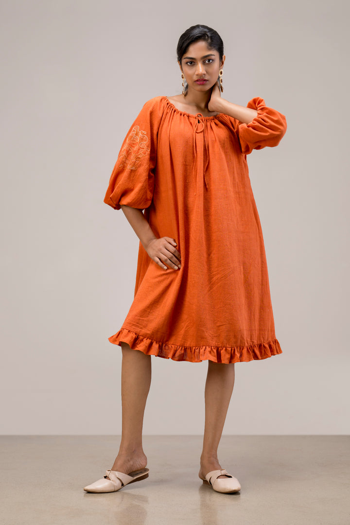 Handloom Kala Cotton String Dress with Hand Embroidery