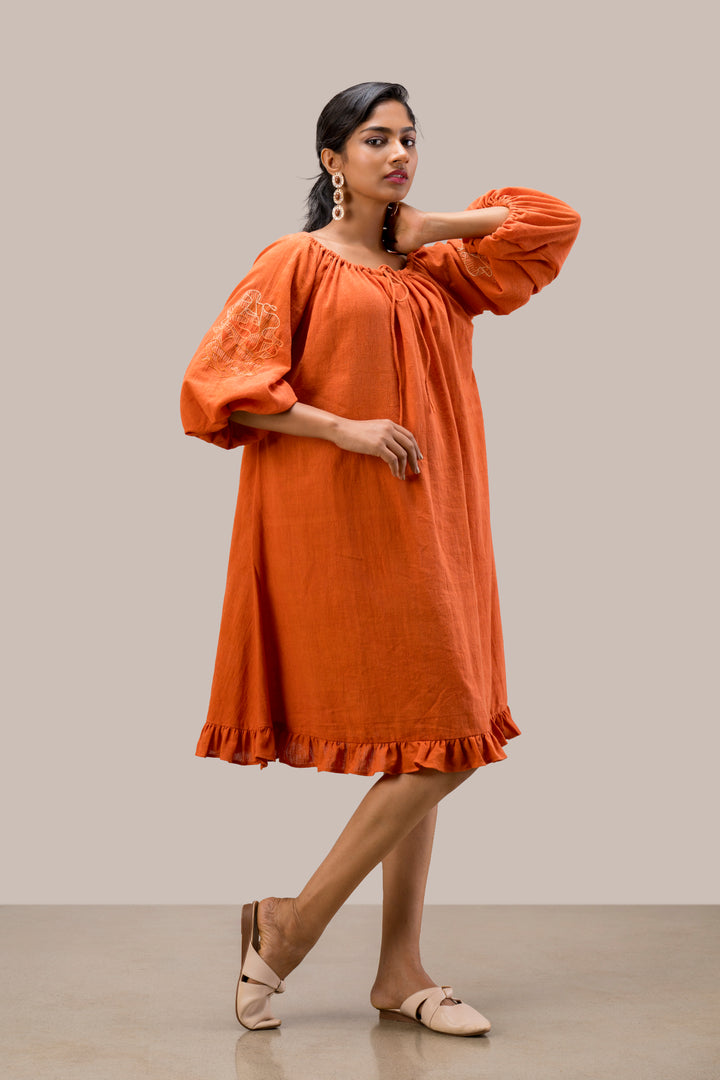 Handloom Kala Cotton String Dress with Hand Embroidery