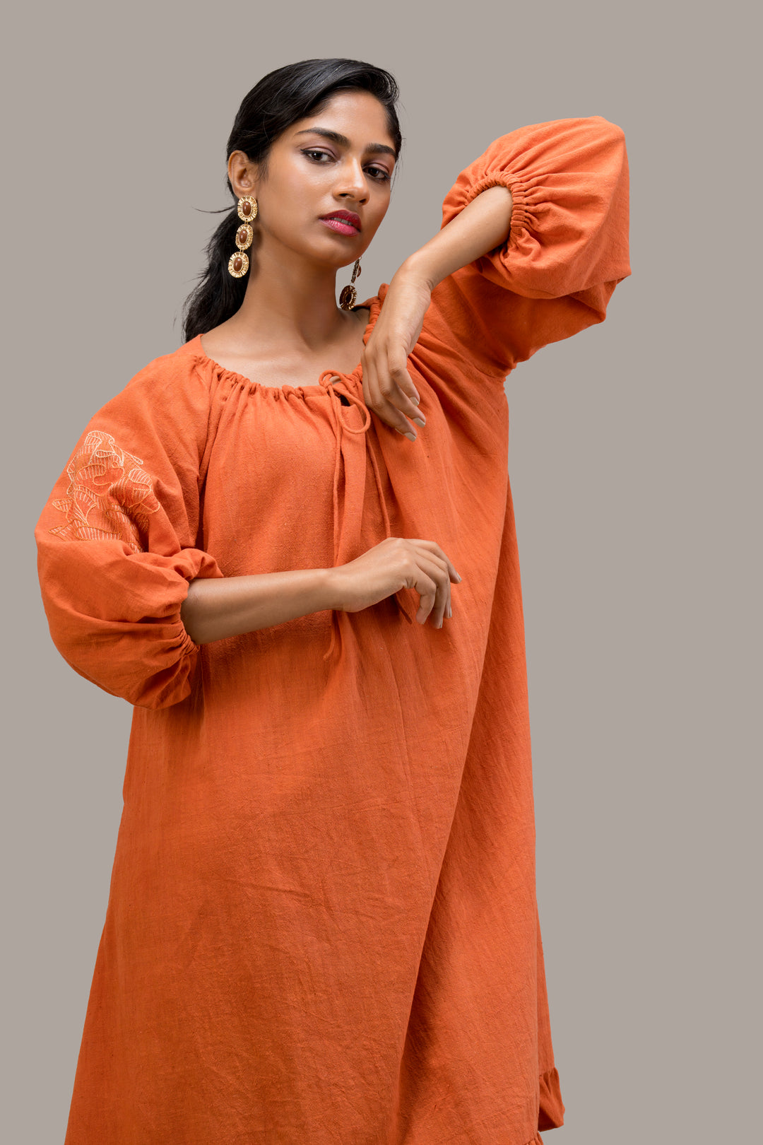 Handloom Kala Cotton String Dress with Hand Embroidery