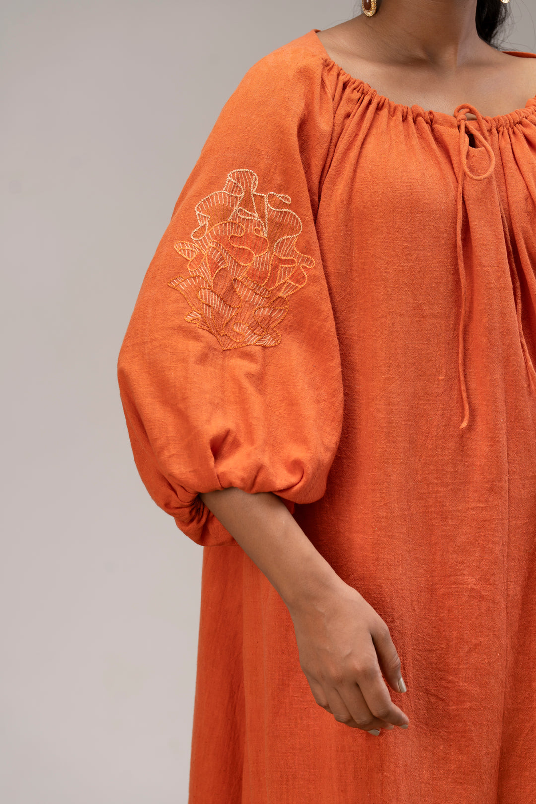 Handloom Kala Cotton String Dress with Hand Embroidery