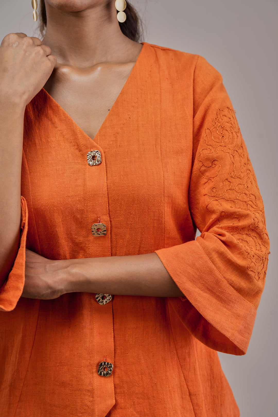 Handloom Kala Cotton Wide Sleeve Top and Paneled Wide Leg Pant