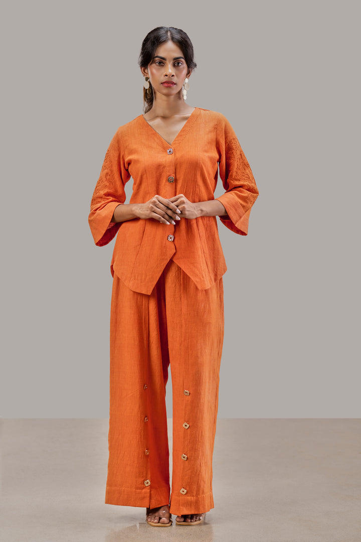 Handloom Kala Cotton Wide Sleeve Top and Paneled Wide Leg Pant