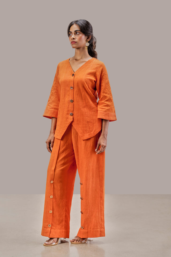 Handloom Kala Cotton Wide Sleeve Top and Paneled Wide Leg Pant