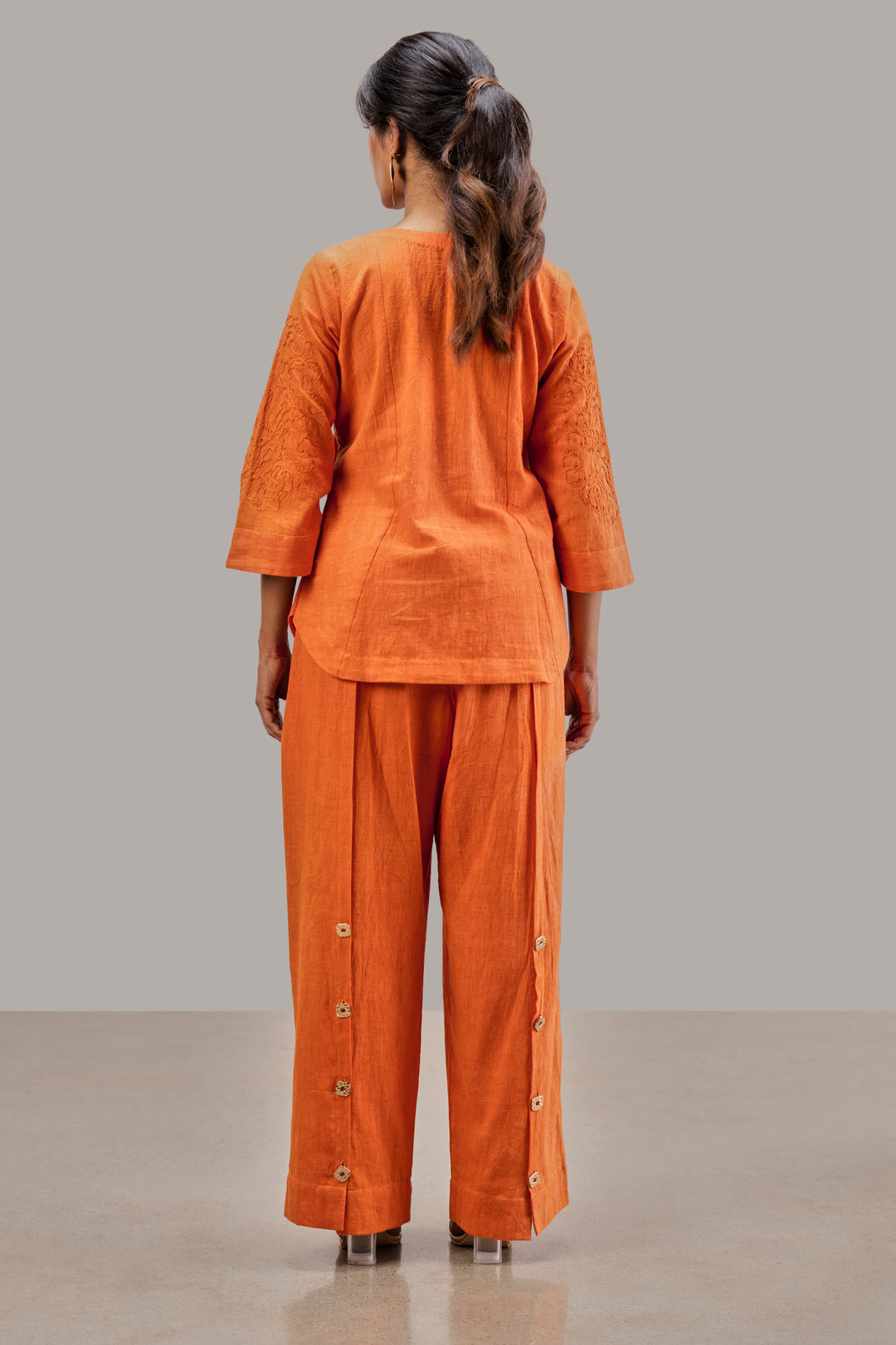 Handloom Kala Cotton Wide Sleeve Top and Paneled Wide Leg Pant