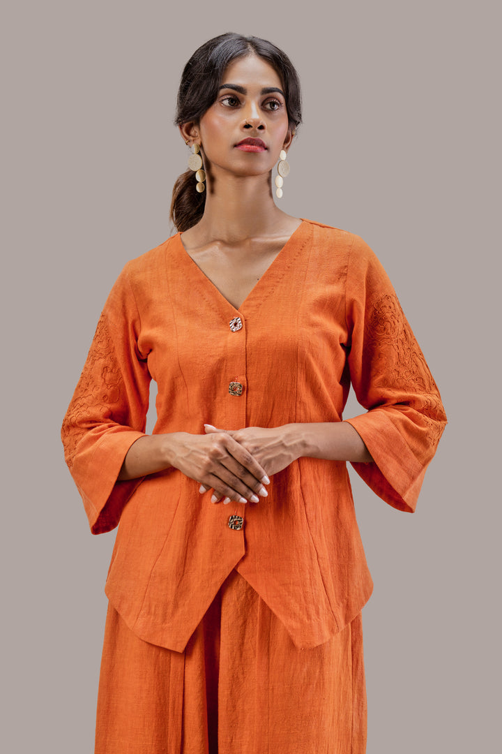 Handloom Kala Cotton Wide Sleeve Top and Paneled Wide Leg Pant