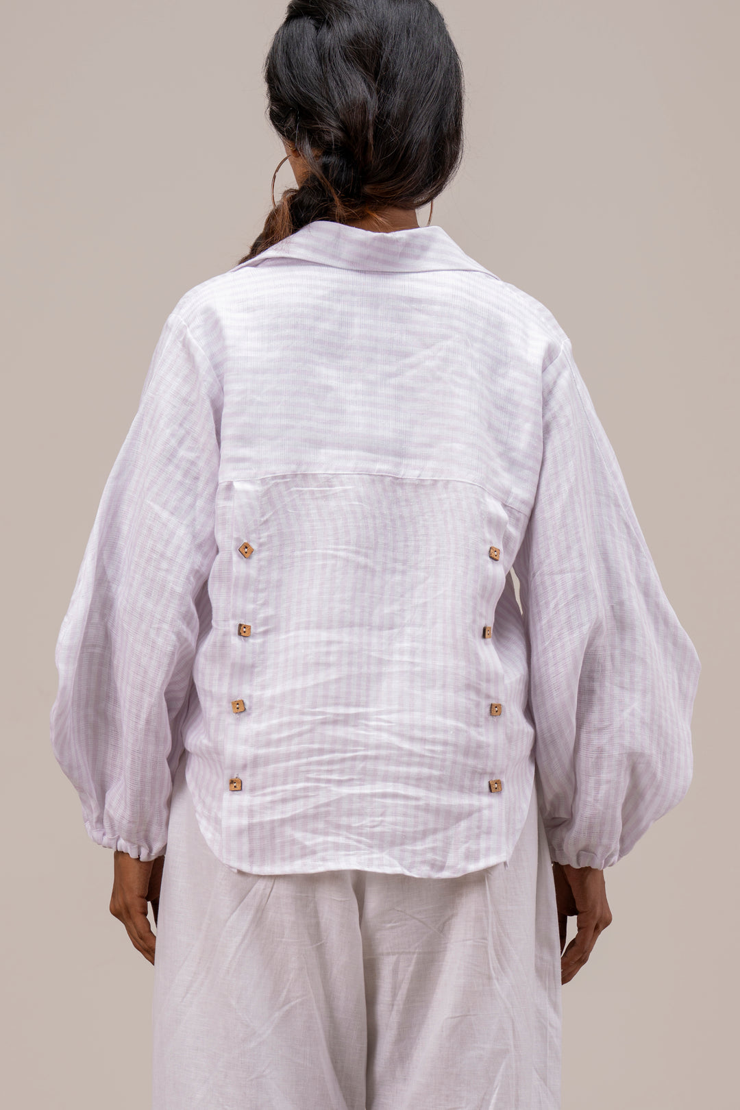 Pure Hemp 3-Placket Shirt with Puff Sleeves