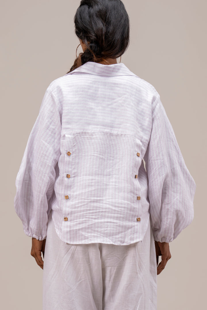 Pure Hemp 3-Placket Shirt with Puff Sleeves