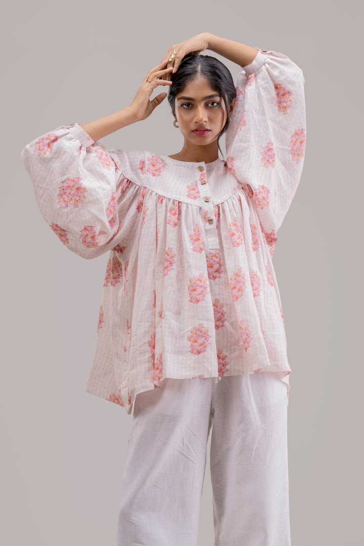 Relaxed Fit Pure Hemp Printed Top