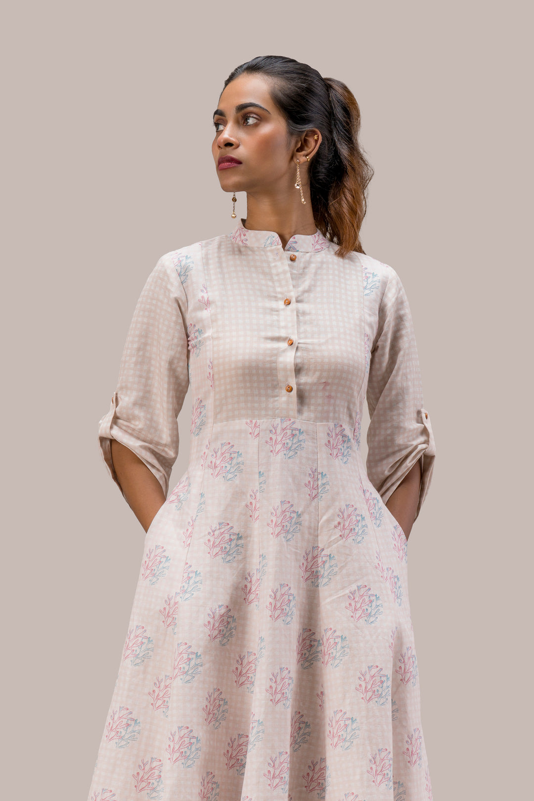 Digital Printed Cotton Hemp Dress with Yoke