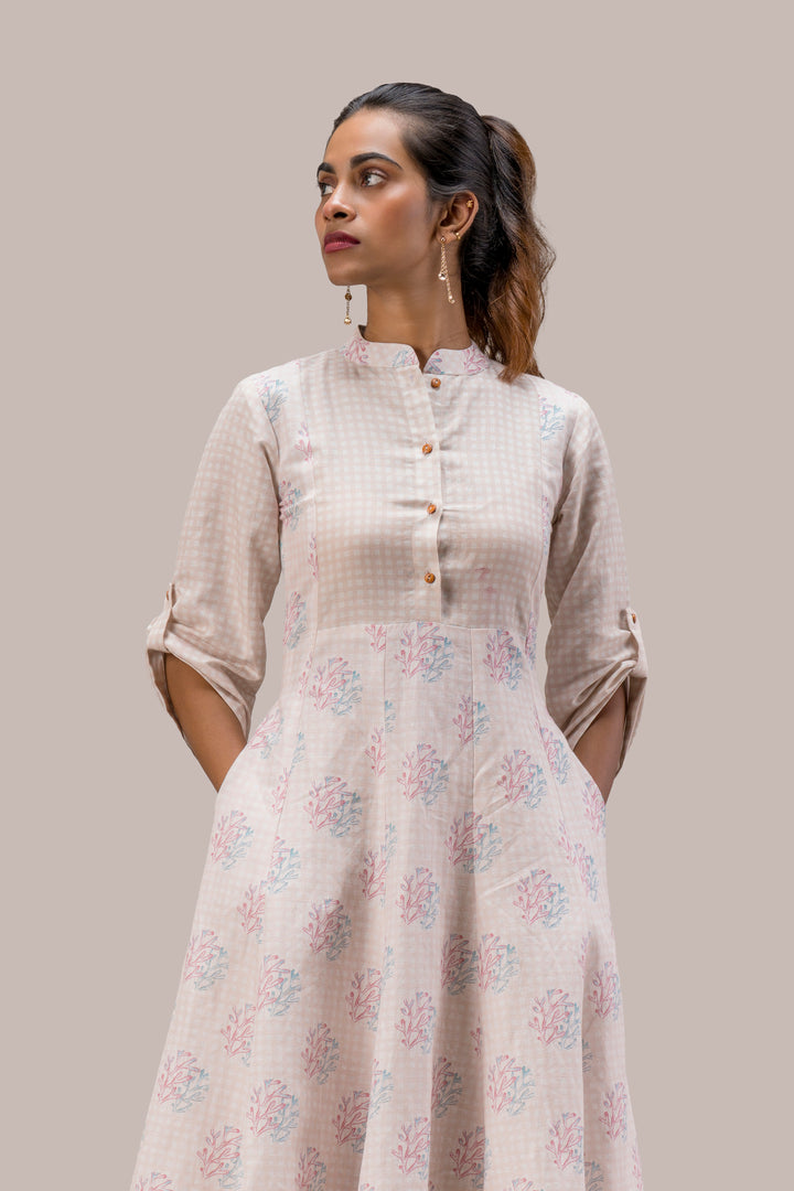 Digital Printed Cotton Hemp Dress with Yoke