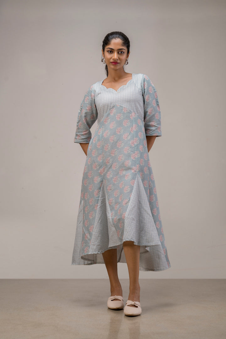 Printed Cotton Hemp Dress with Godets
