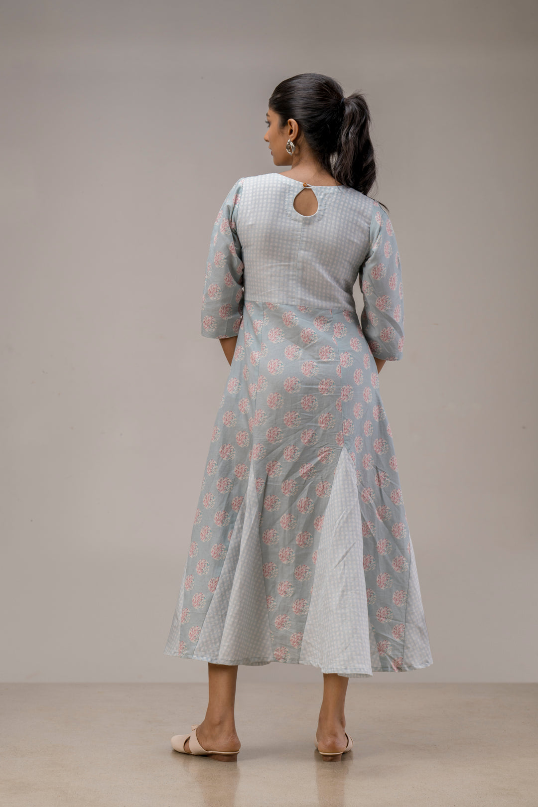 Printed Cotton Hemp Dress with Godets