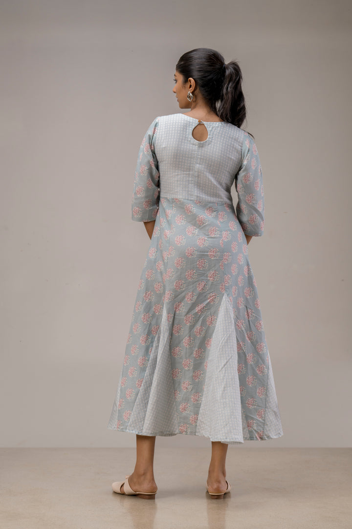 Printed Cotton Hemp Dress with Godets