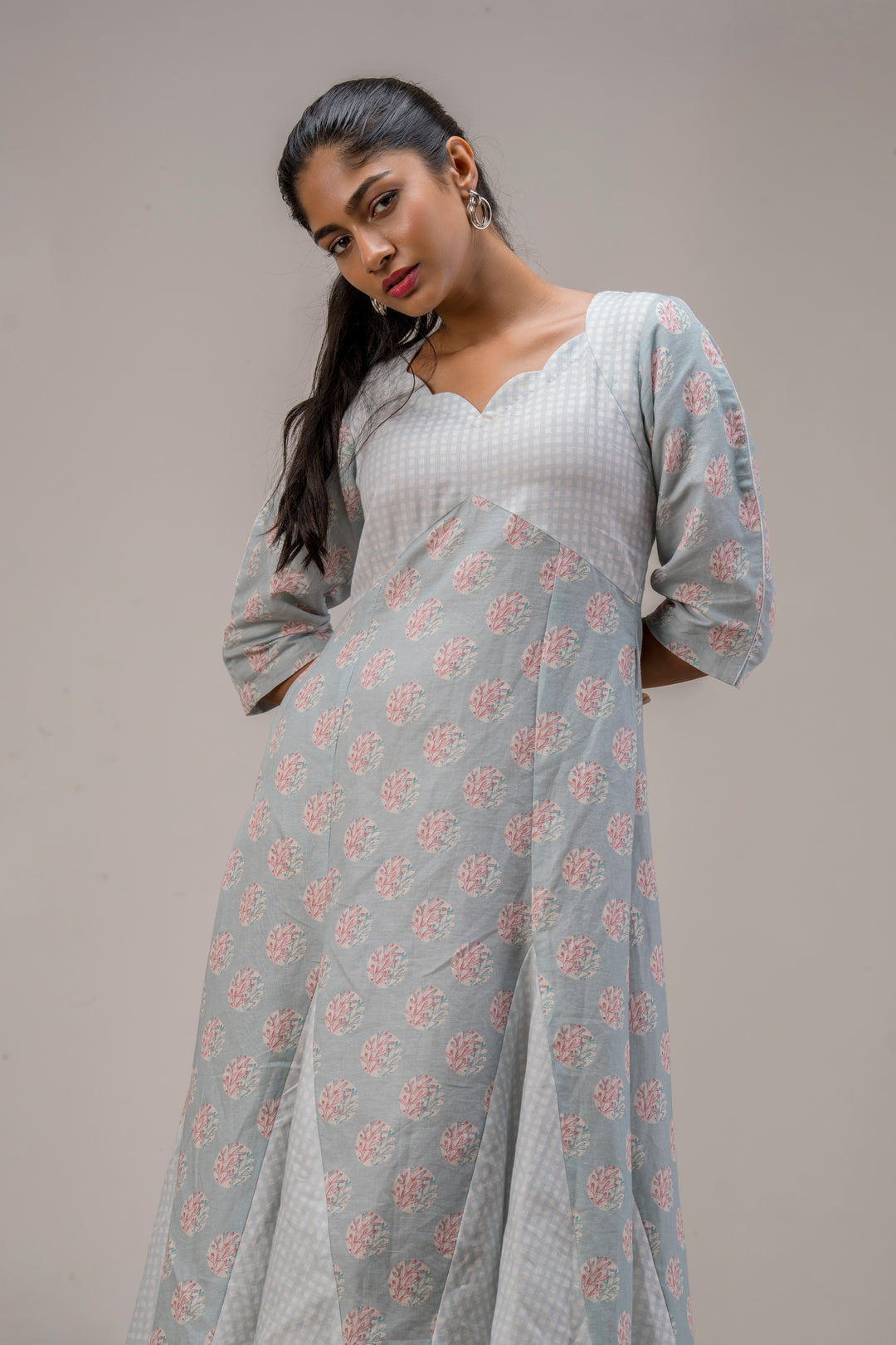Printed Cotton Hemp Dress with Godets