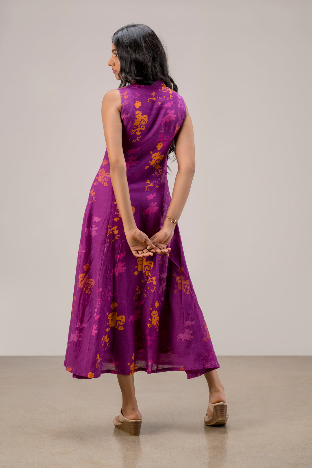 Handloom Silk Cotton A-Line Sleeveless Dress with Pankov Knot Buttons