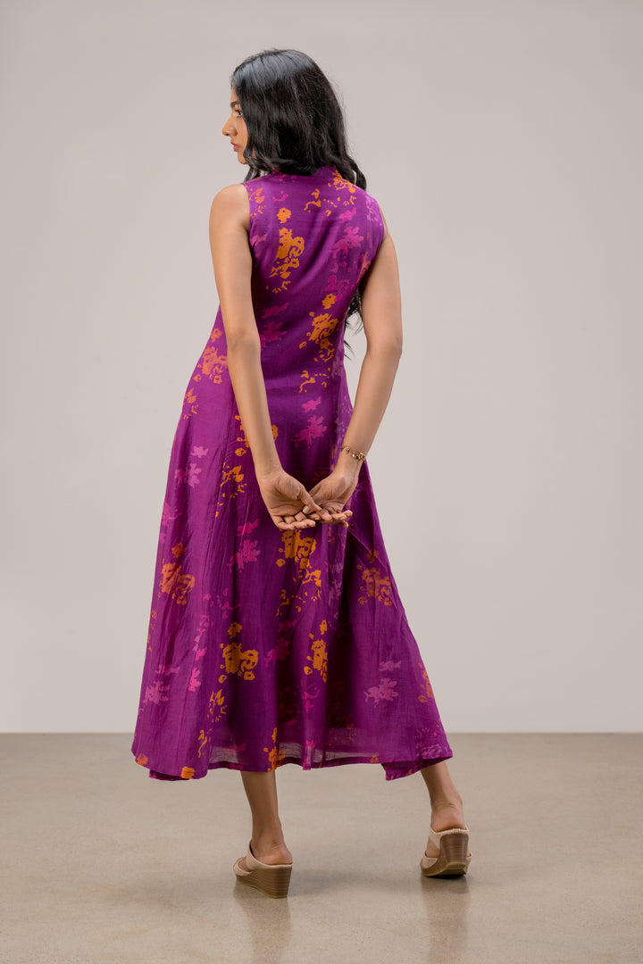 Handloom Silk Cotton A-Line Sleeveless Dress with Pankov Knot Buttons