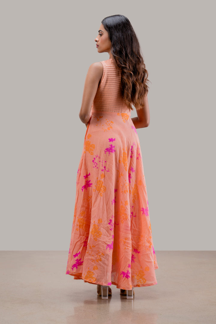 Handloom Silk Cotton Printed Dress with Pintucks