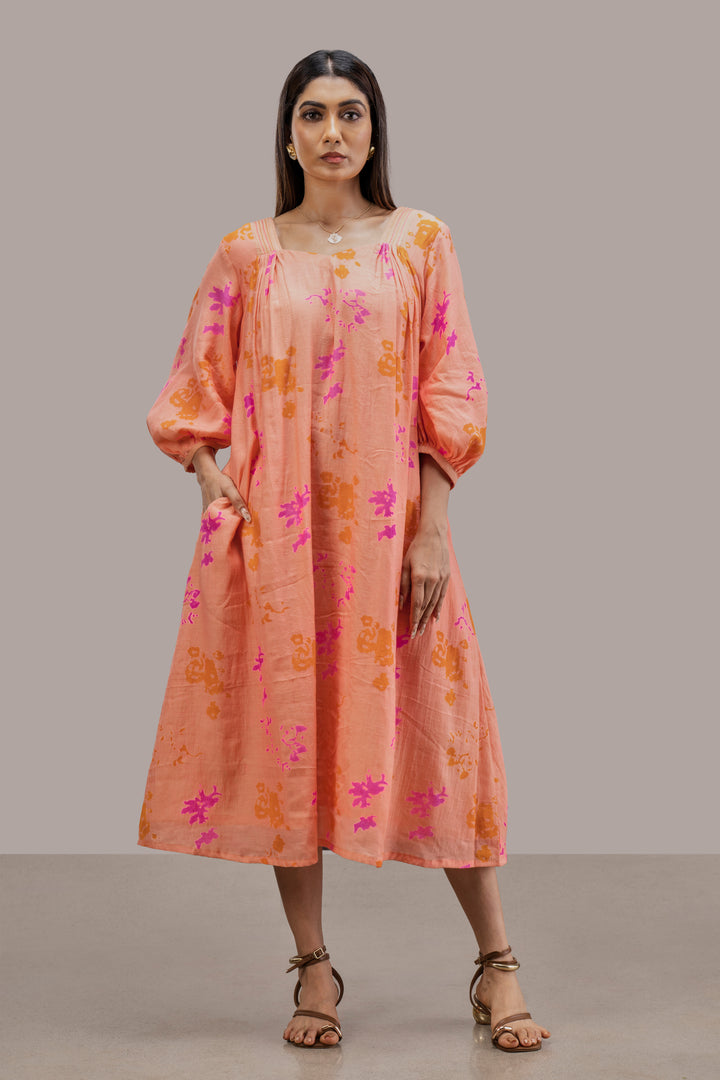 Relaxed Fit Block Printed Silk Cotton Dress