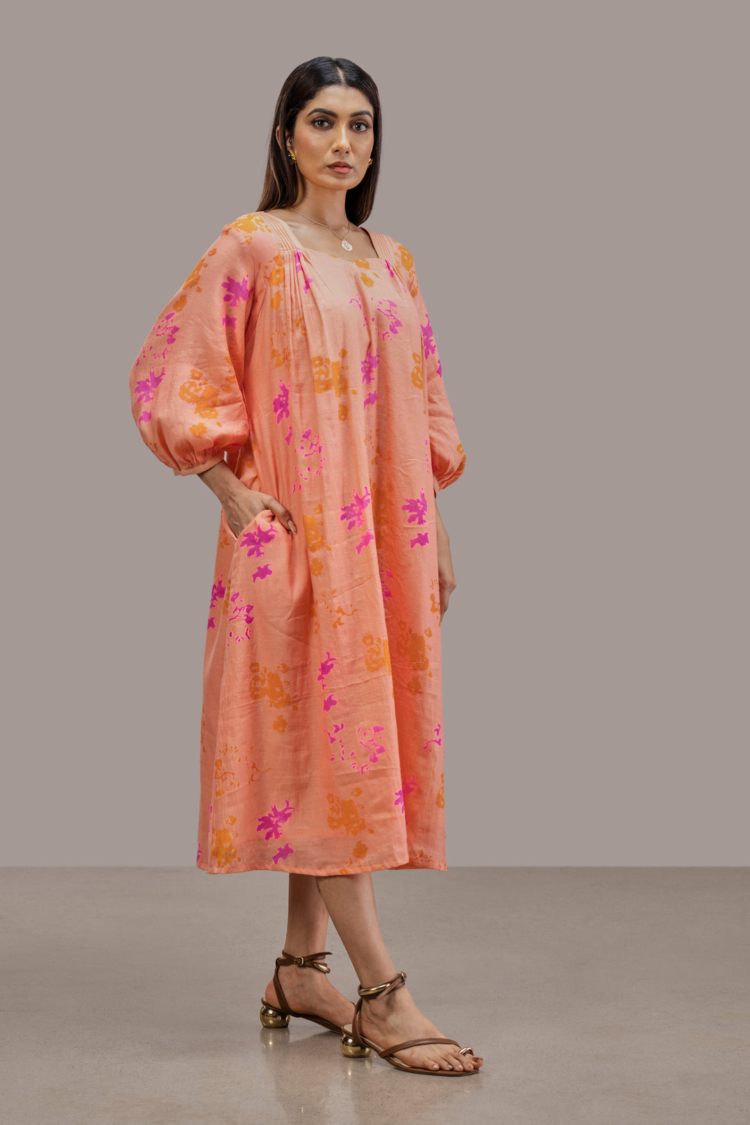 Relaxed Fit Block Printed Silk Cotton Dress