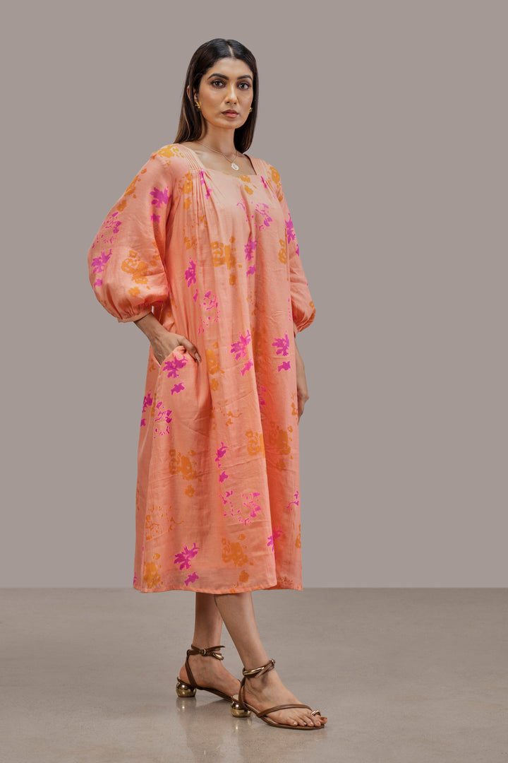 Relaxed Fit Block Printed Silk Cotton Dress