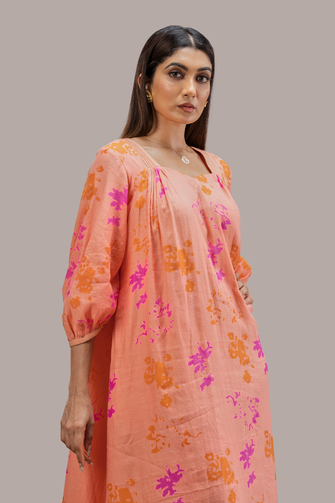 Relaxed Fit Block Printed Silk Cotton Dress