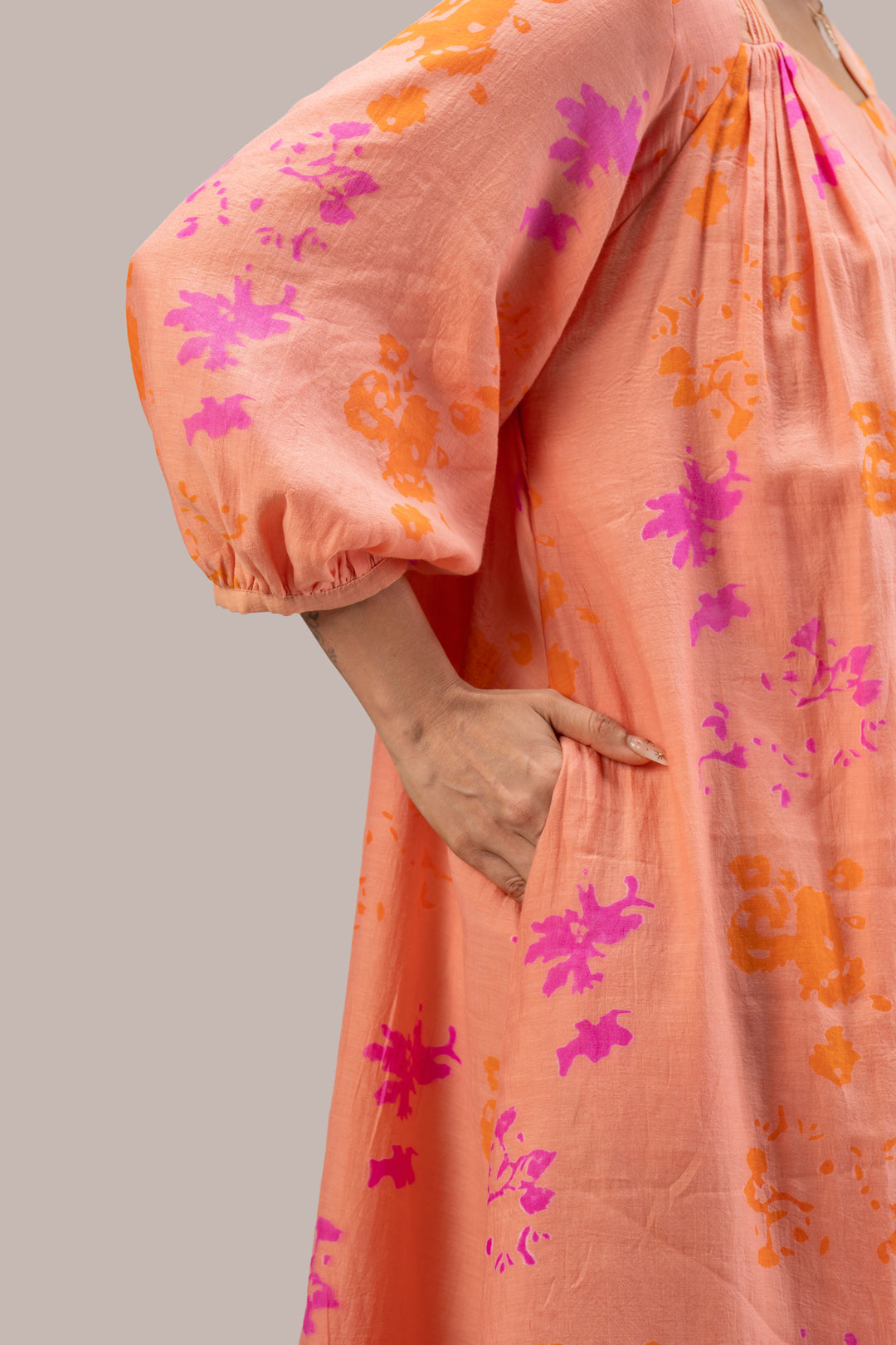 Relaxed Fit Block Printed Silk Cotton Dress