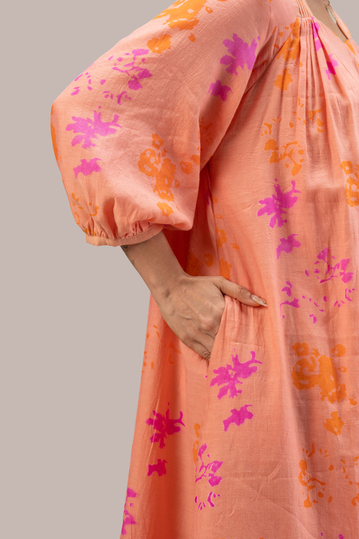 Relaxed Fit Block Printed Silk Cotton Dress