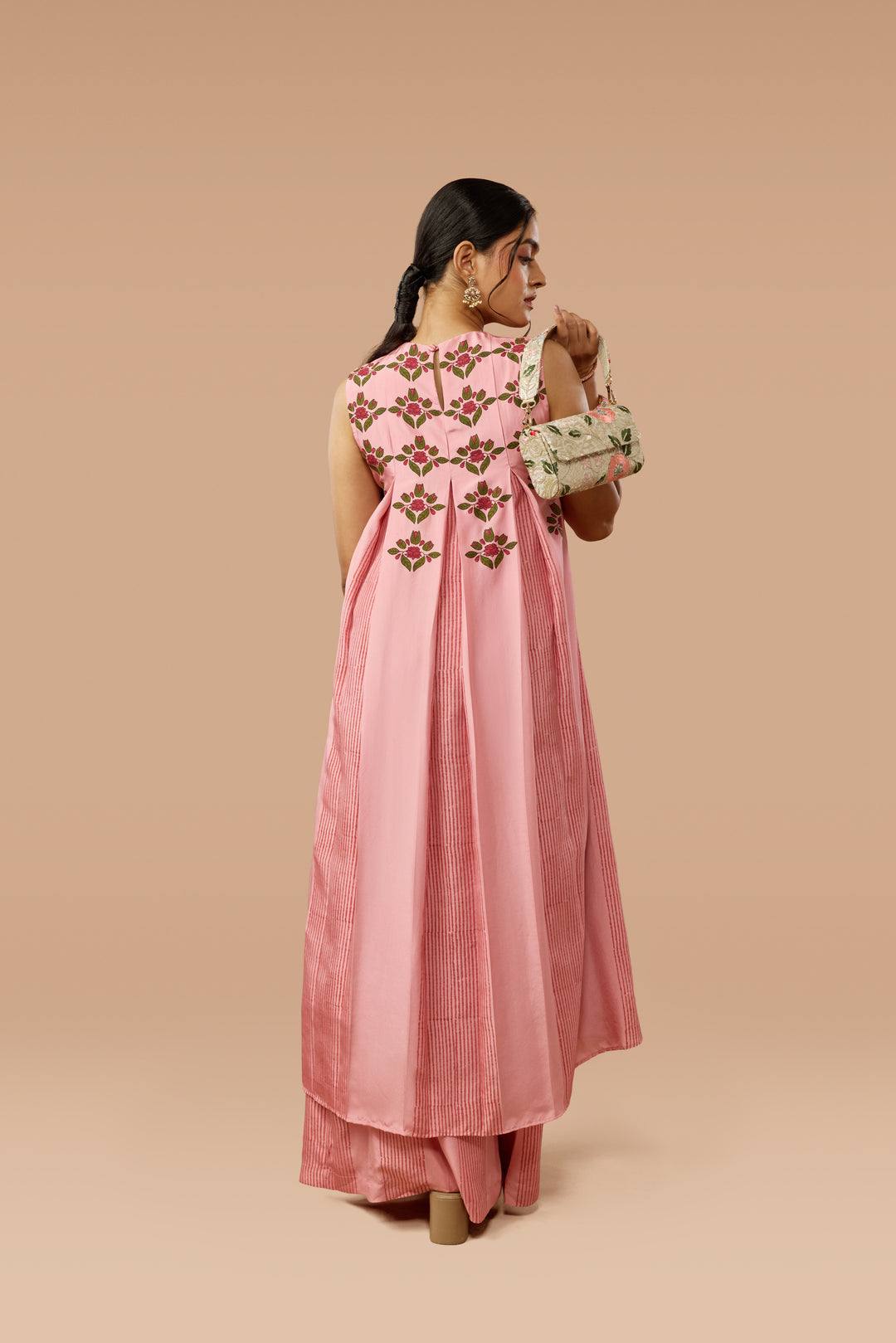 Pink Box-Pleat Dress &amp; Palazzo Silk Co-ord Set