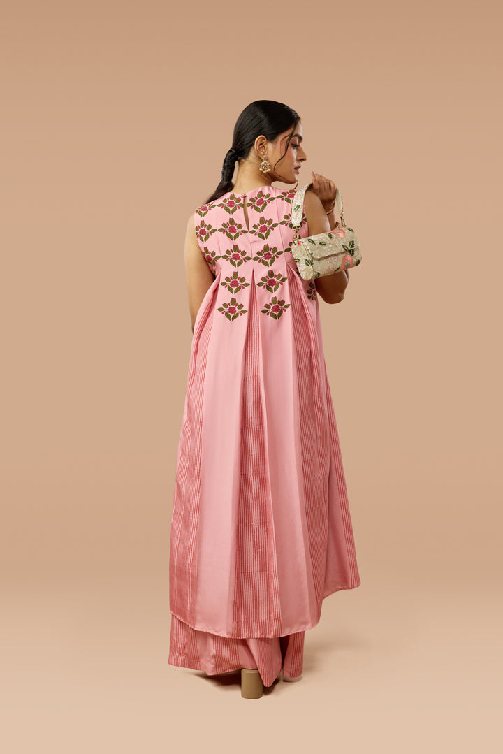 Pink Box-Pleat Dress &amp; Palazzo Silk Co-ord Set