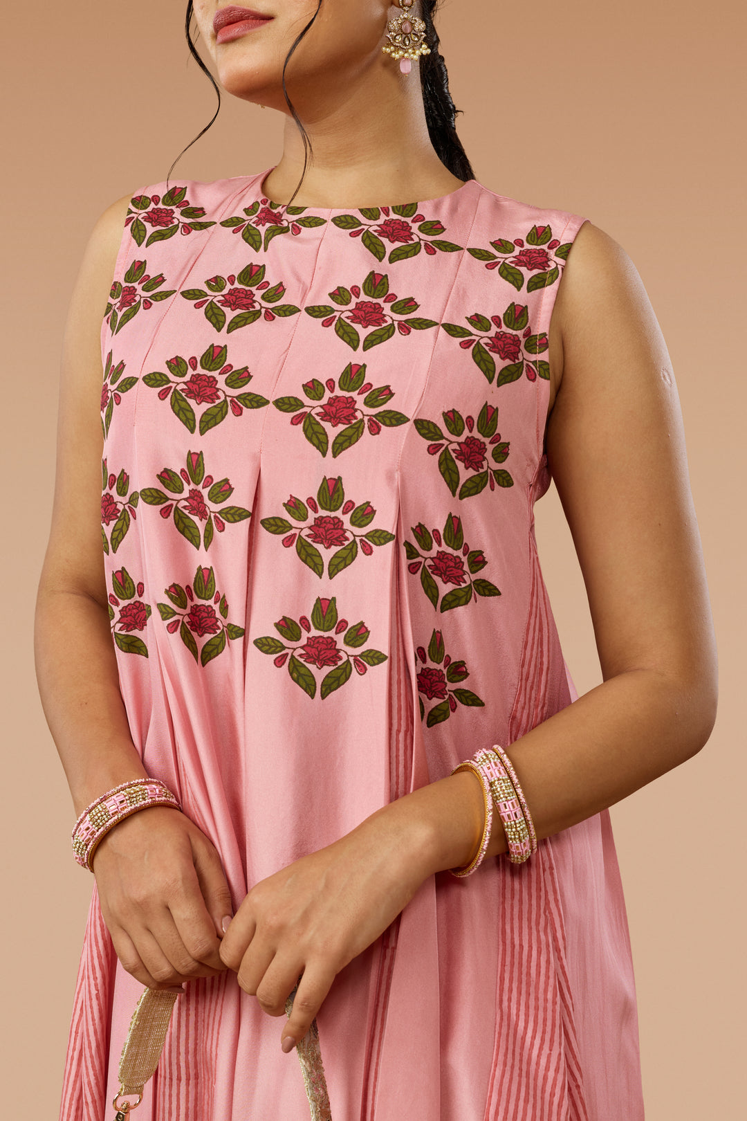 Pink Box-Pleat Dress &amp; Palazzo Silk Co-ord Set
