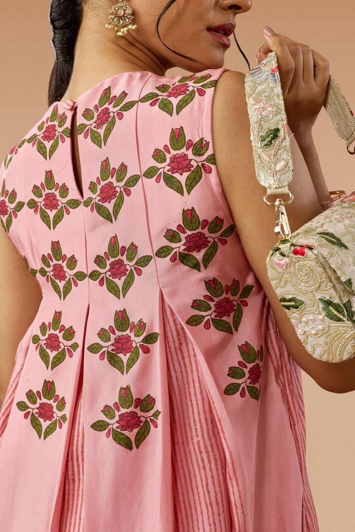 Pink Box-Pleat Dress &amp; Palazzo Silk Co-ord Set