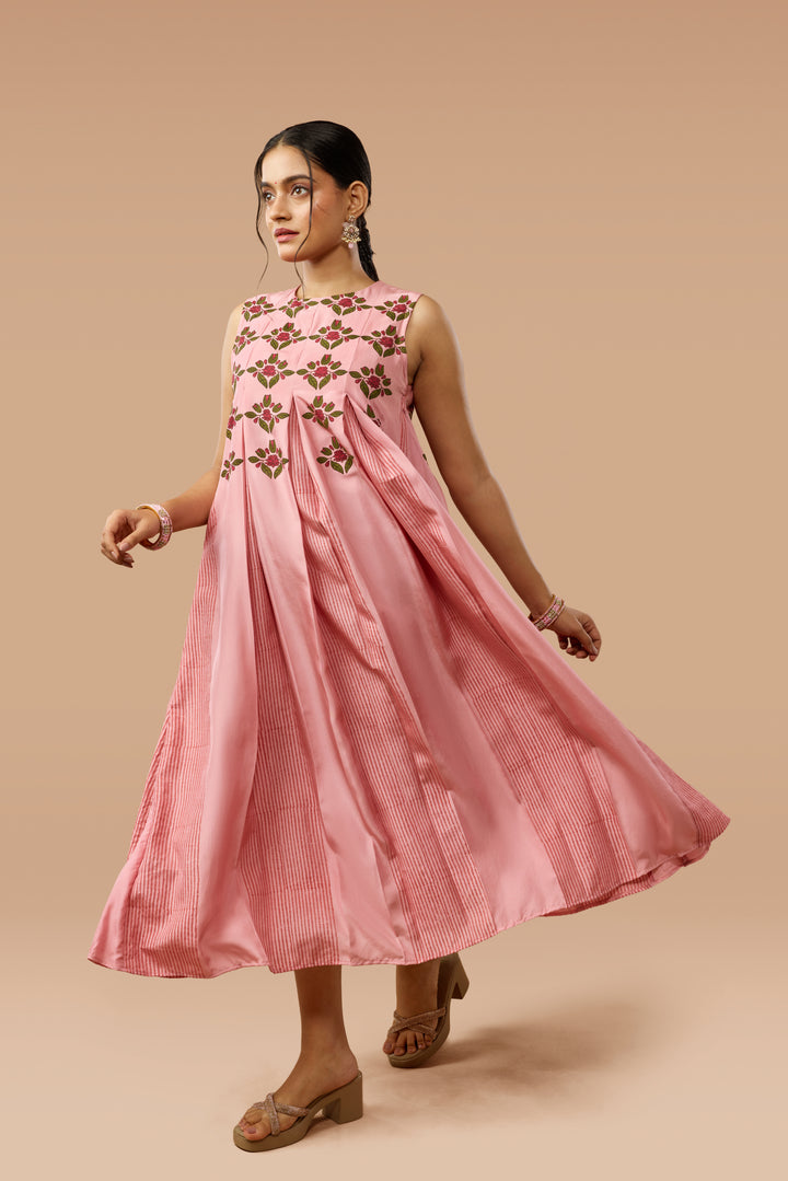 Pink Box-Pleat Dress &amp; Palazzo Silk Co-ord Set