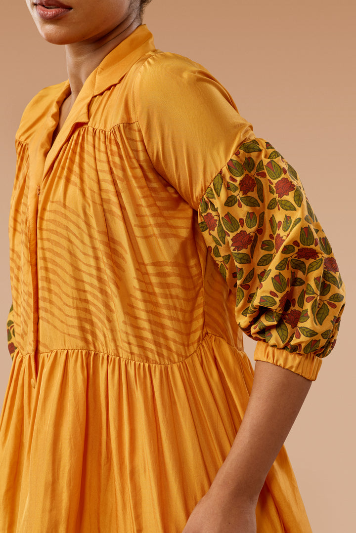 Saffron Three-Tier Shirt &amp; Flared Pants Silk Co-ord Set